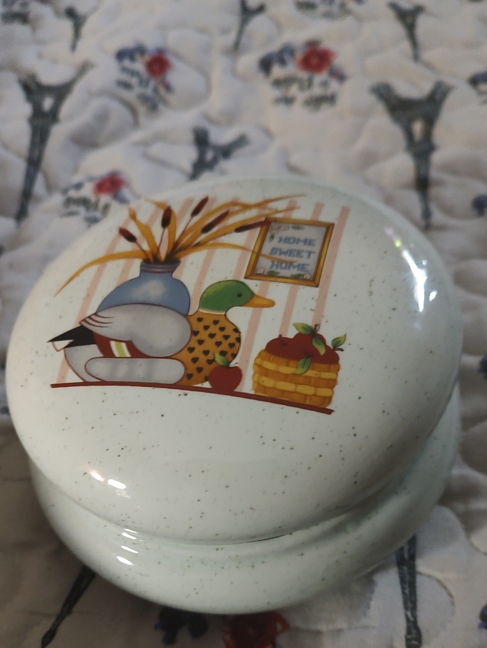 Home Kitchen Ceramic Decorative Trinket Box with Duck Design - White